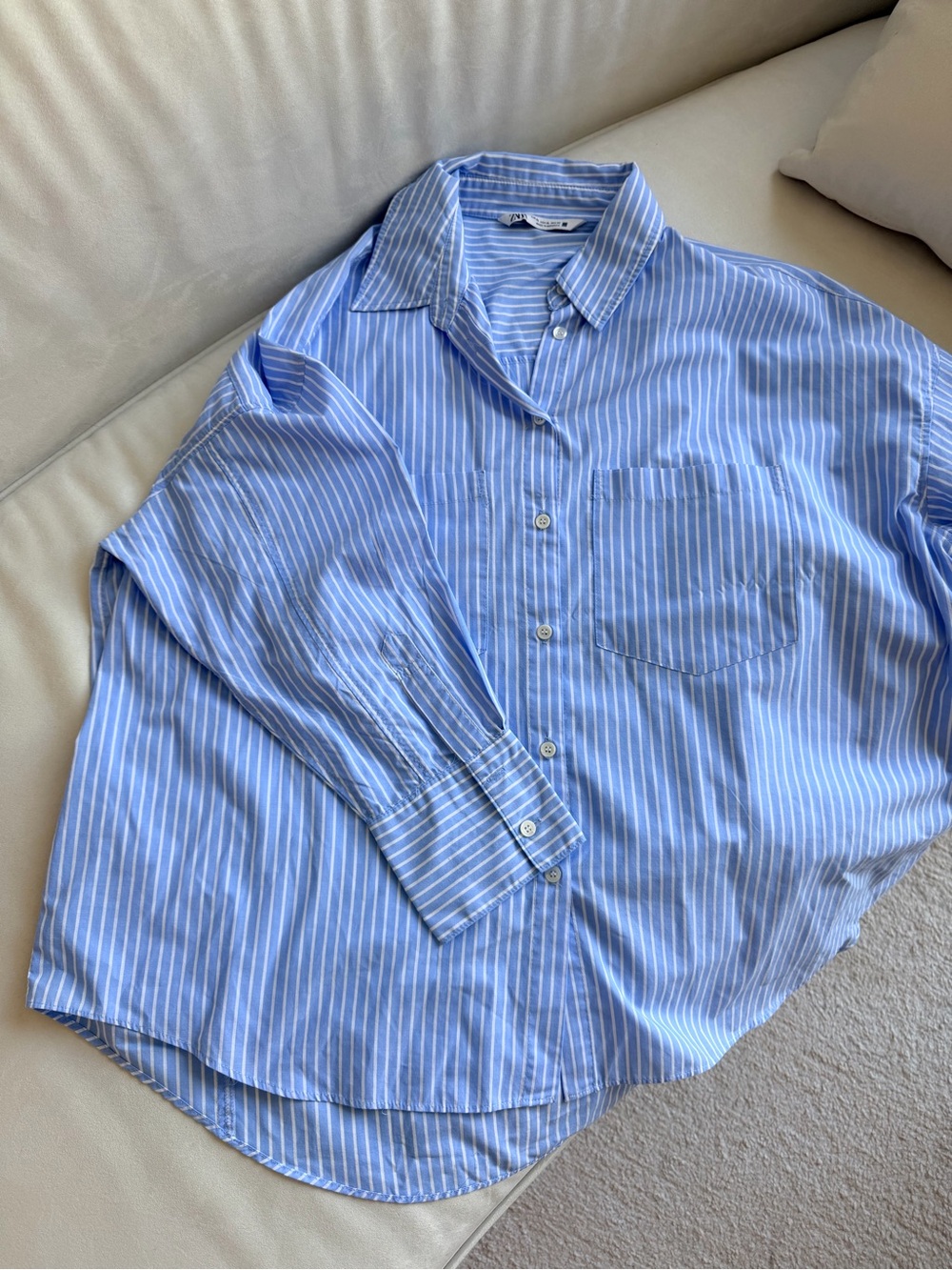 Zara Light Blue and White Striped women Button-Down Shirt - Picture 2 of 5